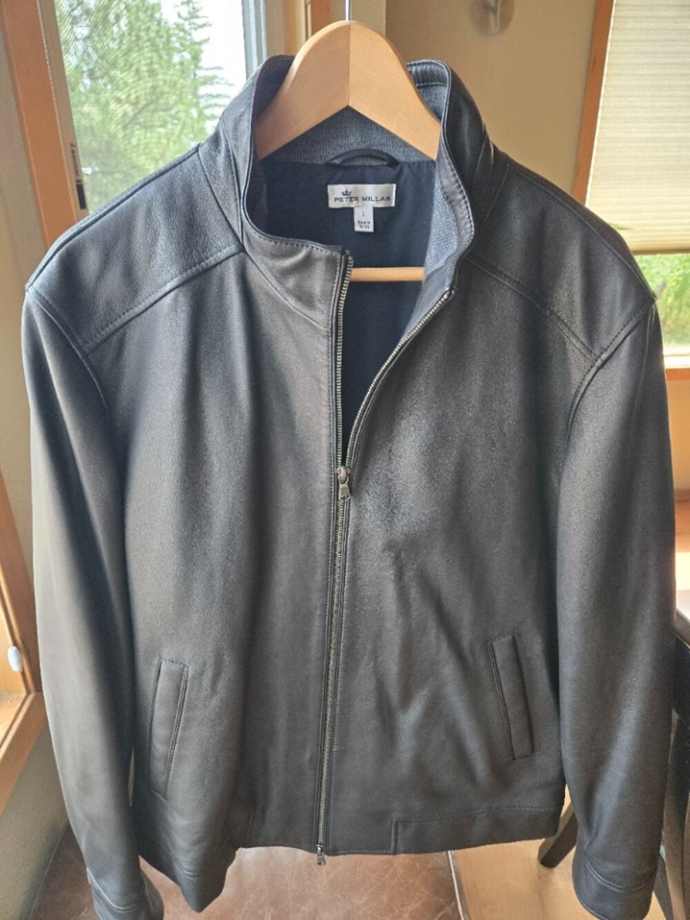 Peter Millar Leather Bomber Jacket Black Size L